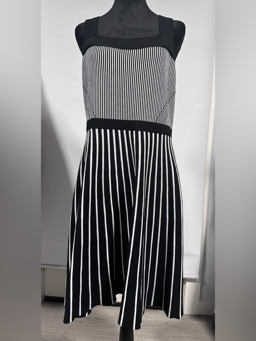 Melonie T Striped Fit and Flare Dress L